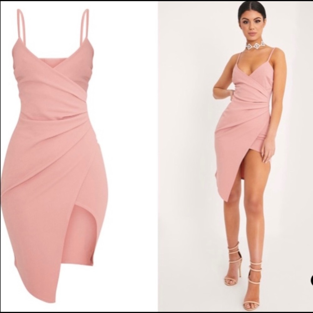 NWT: Pretty Little Thing Front Wrap Crepe Midi Dress